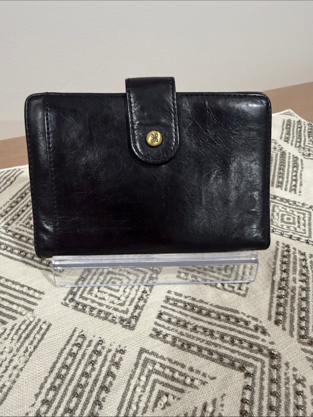 HOBO Distressed Black Leather Bifold Wallet
